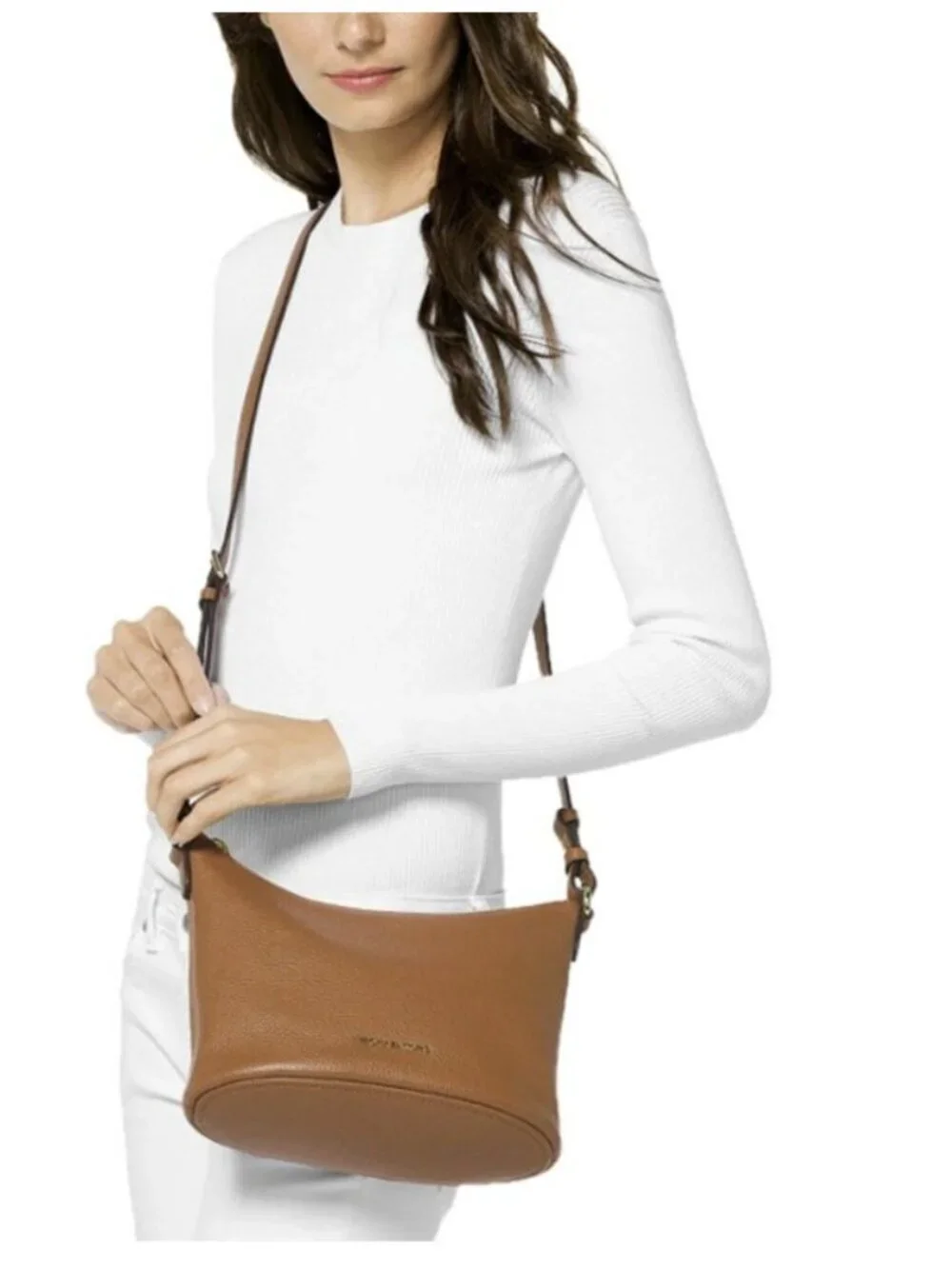 Michael Kors Lupita Pebble Leather Hobo Messenger Shoulder Bag COA Brown